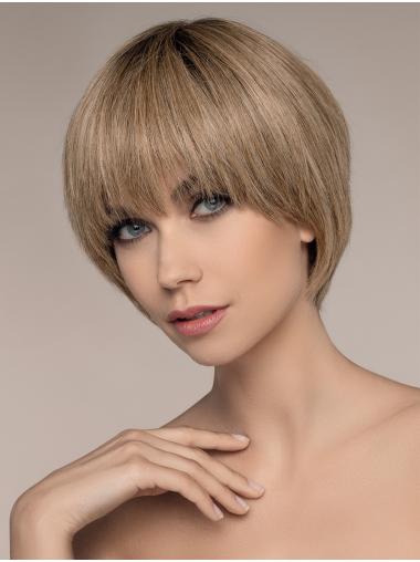 Short Blonde Wig Straight Style, Women Human Hair