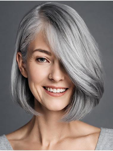 Short Bob Synthetic Wig – 10” Straight Grey Hair, Chin-Length Style