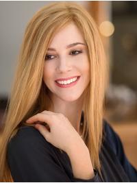 Layered Long Blonde Straight Remy Human Hair Hand-Tied Women Wigs