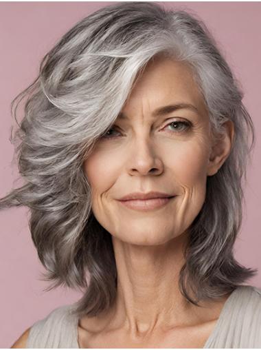 Layered Grey Wavy Chin-Length Synthetic Wig Natural Look