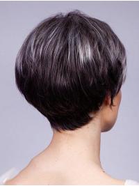 Short 6" Straight Grey Human Hair Wigs for Women