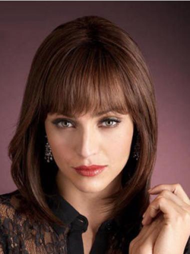 Remy Human Hair Wigs With Bangs Shoulder Length Style