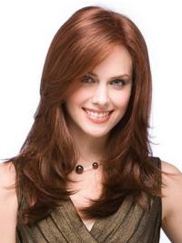 18" Auburn Long Layered Human Hair Wigs 100% Hand-Tied