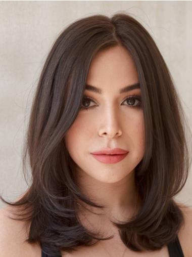 Layered 14" Brown Wig Straight Shoulder-Length Synthetic Hair