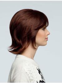 Medium Length Human Hair Wigs Natural Look with Bangs