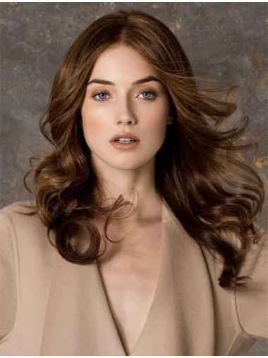 Wavy Brown Human Hair Wigs Flexible Style Without Bangs