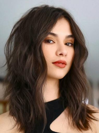 Lace Front Human Hair Wig – 14” Wavy Shoulder-Length in Black