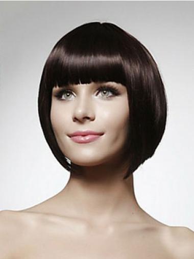Chin-Length Straight Black Bob Wig Human Hair Capless Design