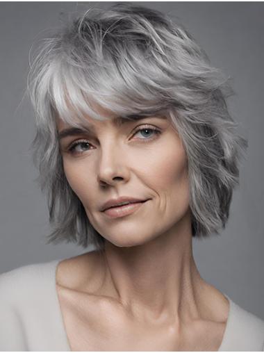 Short Wavy Grey Bob Wig – Human Hair Wig for Women