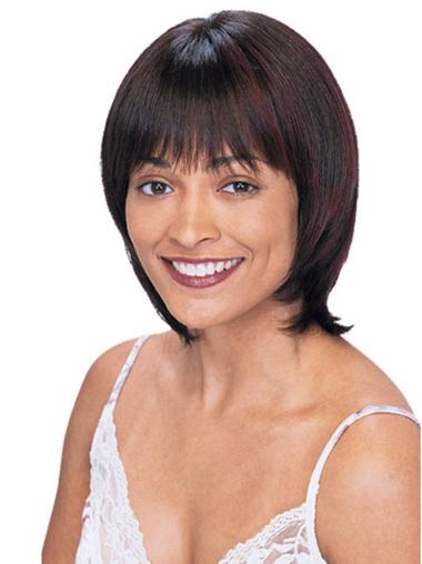 Stylish Auburn Human Hair Wigs - Chin Length Straight