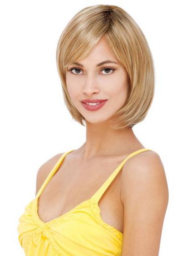 Chin Length Blonde Bob Wig Straight Lace Front Real Human Hair