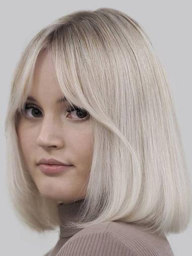 Shoulder-Length Platinum Bob Wig – 12” Straight Remy Human Hair