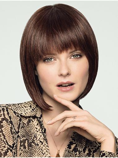 Brown Bob Wig Chin Length, Natural Human Hair Style
