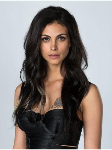 20" Long Wavy Black Human Wig Celebrity-Inspired Style