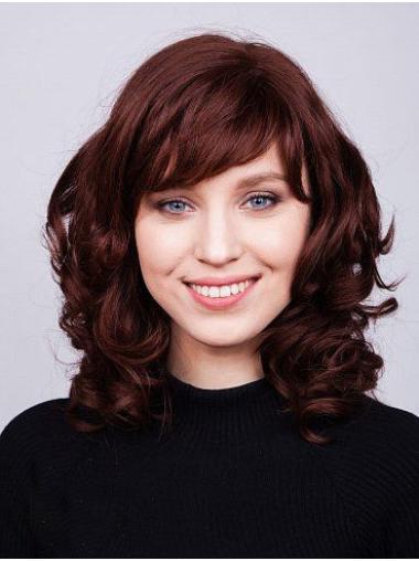 Women’s 14" Wavy Human Wig Medium Length With Bangs