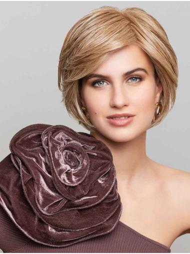 Straight Bob Cut Wig Short Blonde Synthetic With Capless