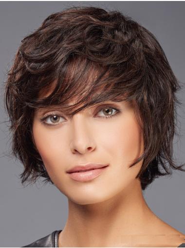 Brown Wavy Boycut Wig Synthetic Hair for Women