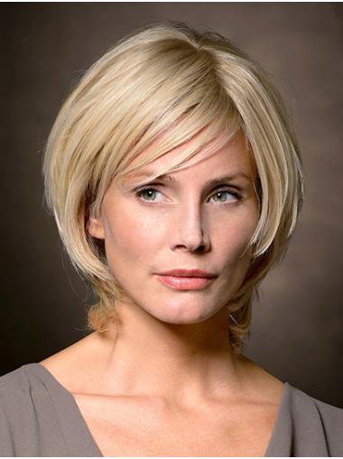 Short Straight Human Hair Wigs Platinum 100% Hand-Tied