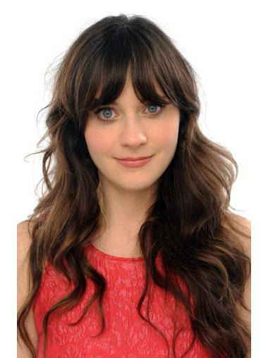 22" Lace Front Wavy Remy Human Hair Wig Long With Bangs