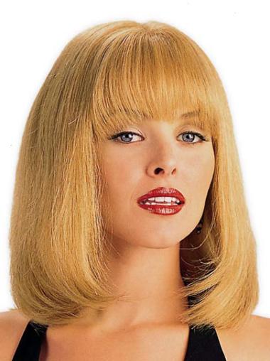 Blonde 14" Monofilament Human Hair Wig Shoulder Length