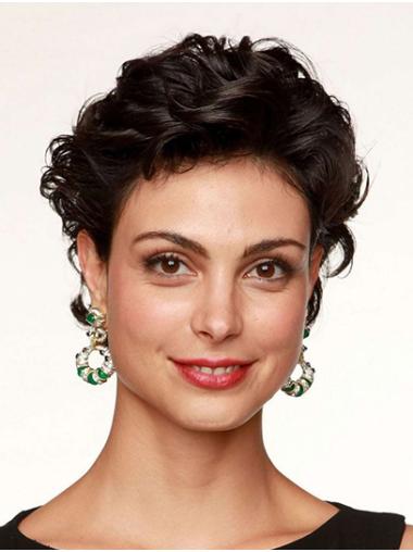 Black Short Wavy Human Hair Wigs Without Bangs