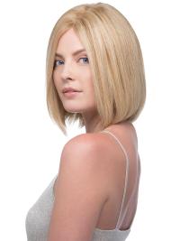 Straight Chin-Length Hand-Tied Remy Hair Wig No Bangs