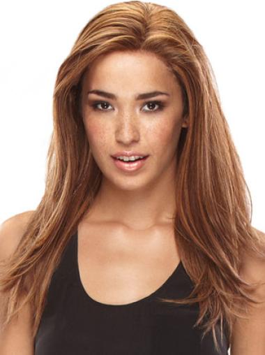 Long 20" Human Hair Wig No Bangs, Silky & Smooth