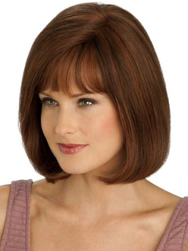 Flexible Layered Auburn Human Hair Chin-Length Wigs