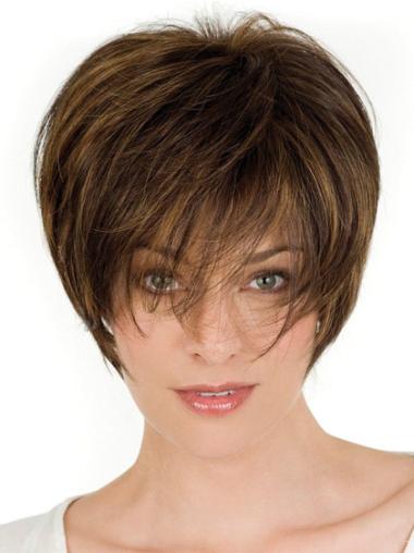 100% Human Hair Brown Wig Layered Short Style