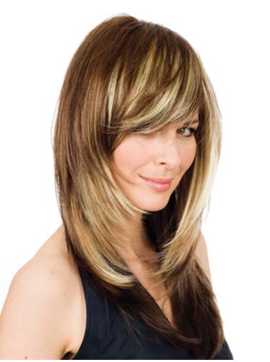 Modern 16" Long Blonde Human Hair Wigs Natural